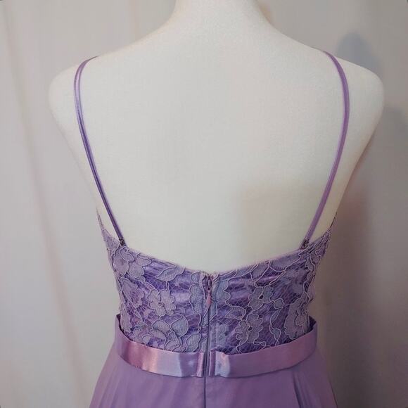 EVA USA Lavender Purple Chiffon Lace Full Length Maxi High Neck Bridesmaid Dress - Picture 4 of 15